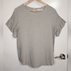 LOFT Gingham Check Flutter Sleeve Blouse | Cream Black Yellow | Medium